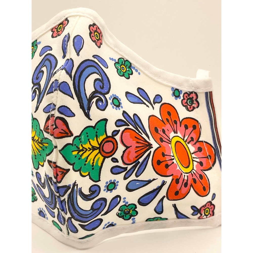 Brighton Reversible Floral Face Mask Hand Painted Blue White Multi Color set - Picture 2 of 8